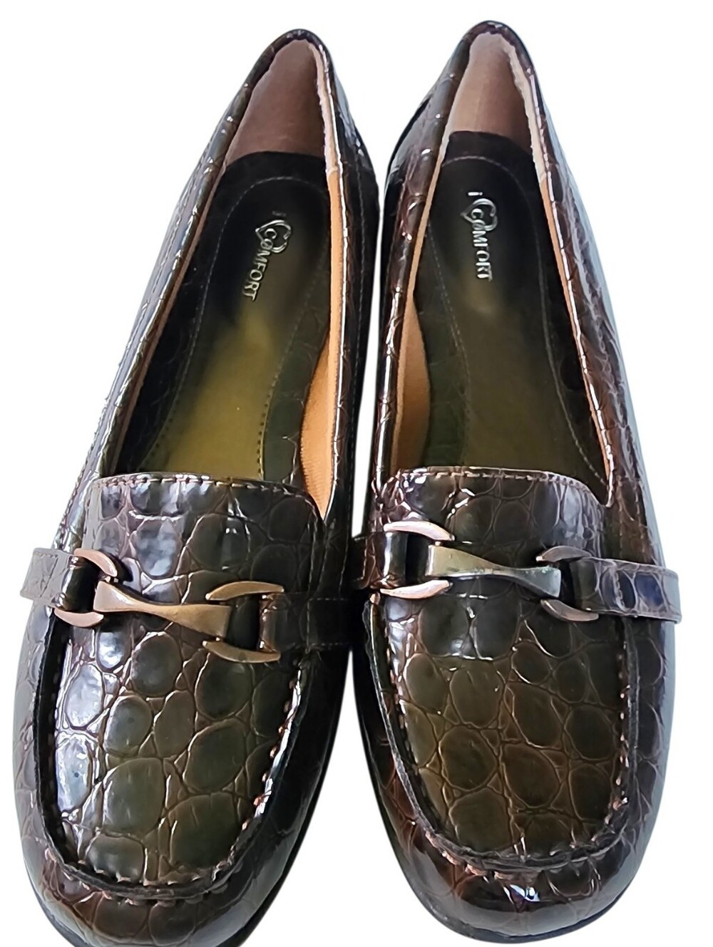 I Love Comfort Lottie Croc-Embossed Loafers with Gold Bit